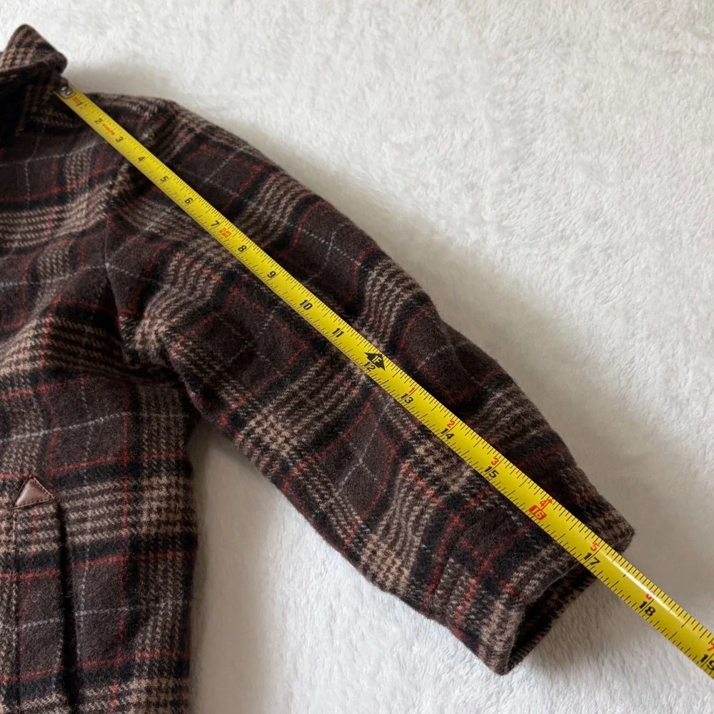 JANIE AND JACK Wool Sherpa Lined Plaid Pea Coat Toddler Size 4T-5T Brown Classic